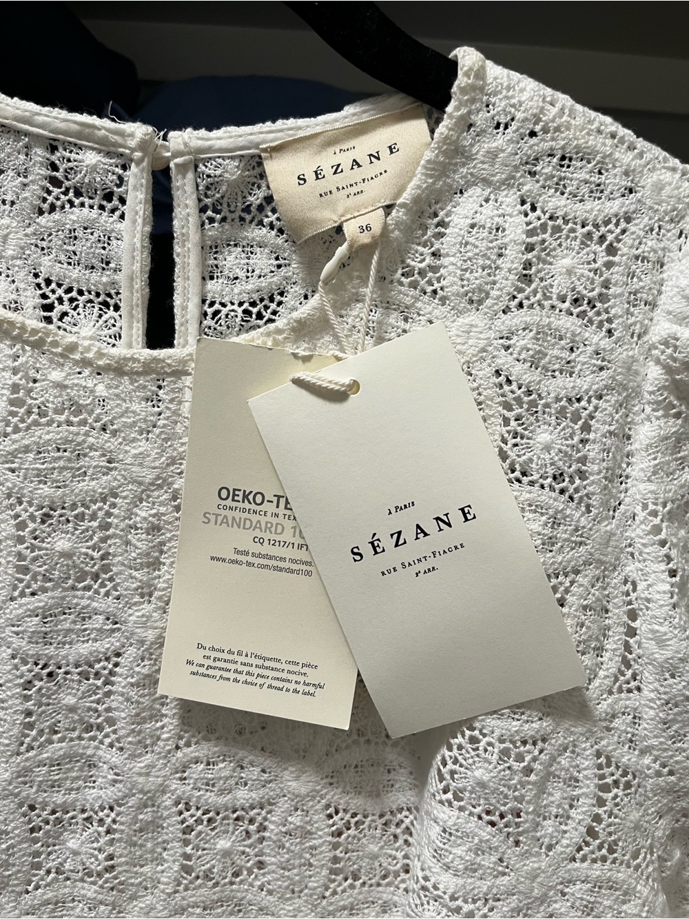 Sezane White Lace Short Sleeve LILO Blouse - Picture 7 of 8